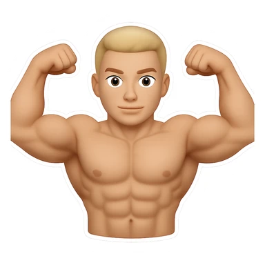 Recreate this exact body builder image in high resolution, keeping the same pose, facial expression, and style. Remove the background and make it transparent. Maintain the original style and details as closely as possible. sticker
