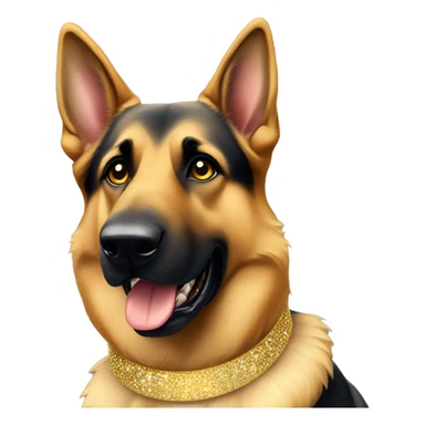 German Shepherd dog wearing a sparkly gold collar sticker