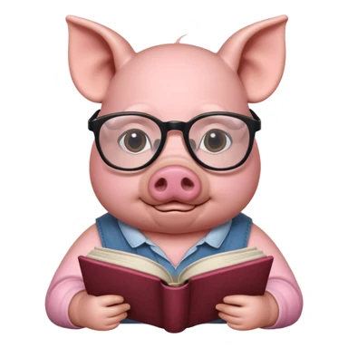 pig reading book sticker