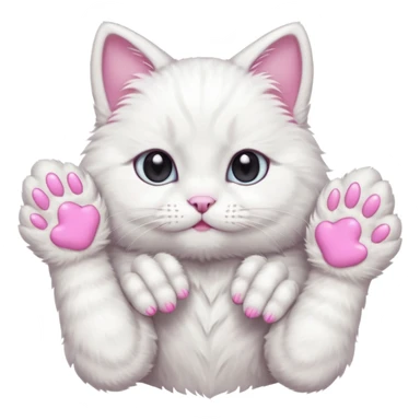 white cat fluffy paw, view from the top, pink nails, cute sticker