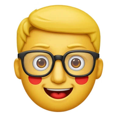 Créer un emoji nerd le perso doit être une tête basique d'emoji jaune avec une grosse paire de lunettes rectangulaires noires 3 boutons sur chaque joue et une dent qui dépasse  sticker