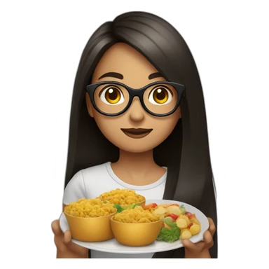 girl with bro2n long straight hair and black round glasses with food in hands sticker