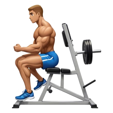 side-view bodybuilder seated weighted calf-raise machine lower leg exercise sticker
