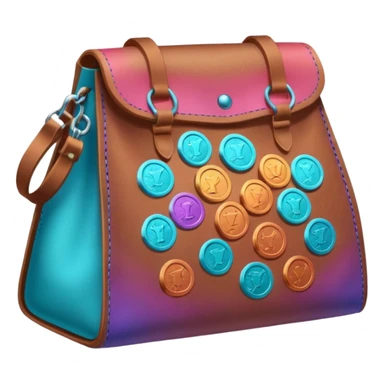 coins  inside a brown leather bag Coins color -in gradient of turquoise, blue, pink, purple, and coral sticker