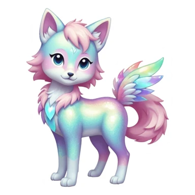 Multicolored sparkly shiny ethereal pastel iridescent light pale cute adorable pretty cool elegant realistic floral exotic Falvie-Fionbri-fursona, full body sticker