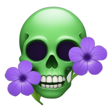 Green skull with purple flower coming out from eye socket sticker