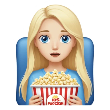 Cinematic realistic blonde with long hair, blue eyes watching TV and eating popcorn sticker