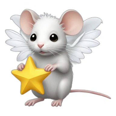 rat with white feather angel wings who is holding a yellow star sticker