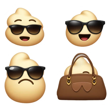 A poop with sunglasses, a kissy face, flipping the bird, and a handbag sticker