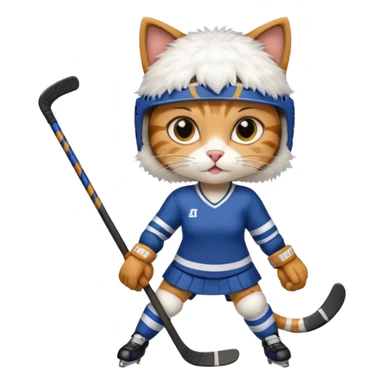female cat hockey player with hockey stick sticker
