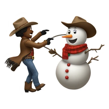 Cowboy lassoing a snowman sticker