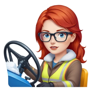  a lady with red hair, blue eyes and glasses driving this snowplow sticker
