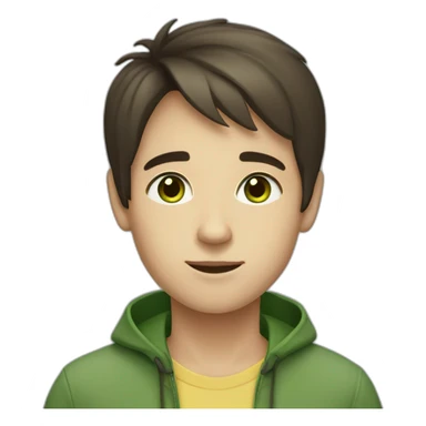 a boy with a short cut with dark brown slightly straught forward hair with green brown eyes and a pale complexion sticker