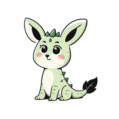 Kawaii bunny plant dragon with tiny spikes, extremely cute, giant sparkly eyes, blushing cheeks, pastel colors, small mouth, adorable expression, very scribbly messy hand drawn style, loose sketchy lines sticker