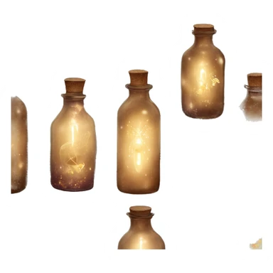 Brown magic fairy light sparkling old Antique bottle with poison and with herbal and flowers sticker