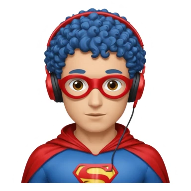 blue curly haired man with headphone and red costumes  sticker