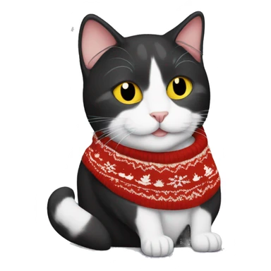 tuxedo cat with yellow eyes with a christmas sweater on sticker