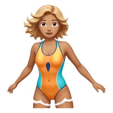 woman standing in the ocean with visible waves around her, medium shot showing upper body and surrounding water, waves clearly rising and splashing, dynamic sea motion, confident expression, 3D cartoon style, mobile game icon style, clean composition, no text, no watermark
  sticker