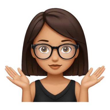 a cute brunette girl in a black dress wearing glasses  with two hands  sticker