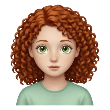 pale teen girl with light green eyes and freckles that has curly auburn hair in a middle part sticker