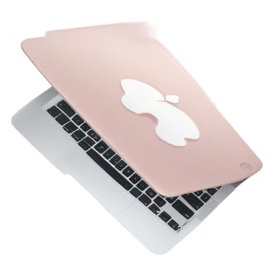 A sleek and modern MacBook Air laptop in a soft pastel pink color. The Apple logo on the back of the screen is white, contrasting elegantly with the pink finish. The laptop is slightly open, showing a glimpse of the white keyboard and silver edges. The design is minimalist and stylish, reflecting a premium aesthetic. sticker