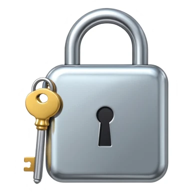 A chrome silver lock and key emoji, smooth metallic surfaces, glossy reflections, luxury swag vibe, minimal iOS emoji style, centered on clean white background sticker