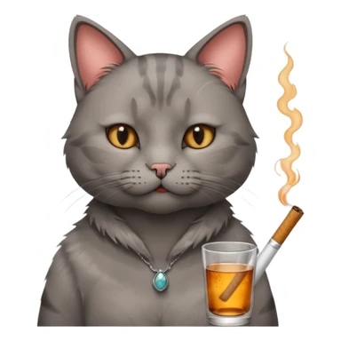 hazme a un gato fumando cigarro mientras toma alcohol y está depre sticker