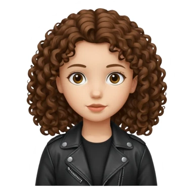 girl kid curly brown hair wear leather jacket sticker