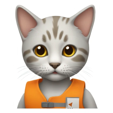 cat with a sign and an orange vest sticker