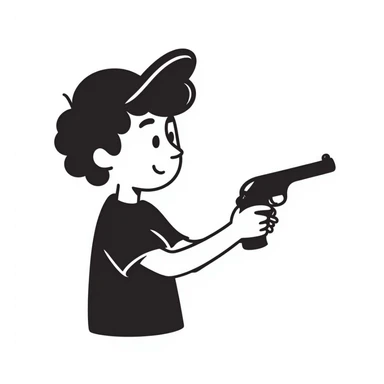 little white kid with a sideways cap, holding a toy gun, friendly expression sticker