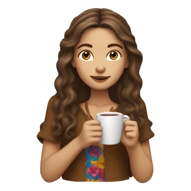 hippie girl with brown hair drinking coffee  sticker