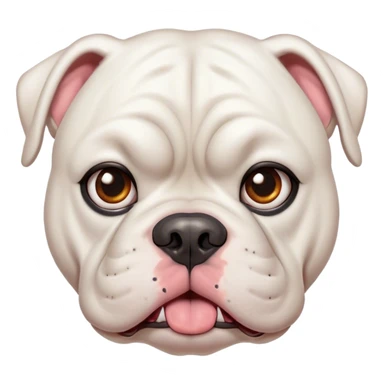 Cinematic Comical White American Bulldog Portrait Emoji, Head tilted dramatically with an exaggeratedly shocked or offended expression, short white fur with a slightly wrinkled forehead, wide, expressive brown eyes filled with exaggerated disbelief, Simplified yet hilariously expressive features, highly detailed, glowing with a slightly sassy glow, high shine, dramatic yet playful, stylized with an air of attitude, bright and endearing, soft glowing outline, capturing the essence of a sassy and over-the-top pup, so meme-worthy it feels like it could side-eye its way into internet fame instantly! sticker