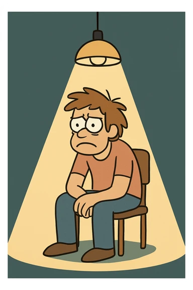 minimalistische Illustration einer sitzenden Person unter einer Lampe, die sie direkt anstrahlt, deutlicher Lichtkegel sticker