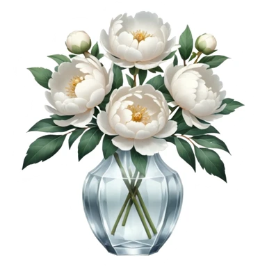 White peonies in crystal vintage  vase  sticker