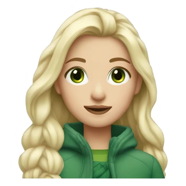Girl in winter with green eyes and blonde sticker