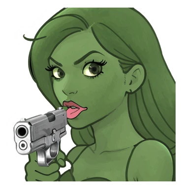 A girl with long eyelashes like an emoji with a hand holding a gun in her mouth ￼ sticker