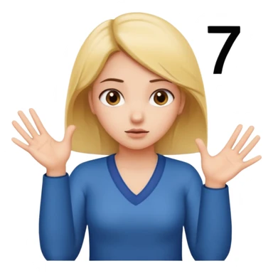 girl shrugging with 6 over one hand and 7 over the other hand sticker