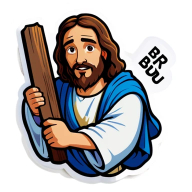 Jesus holds a sign that say RIGHT BRU sticker