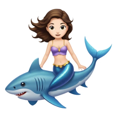 brunette mermaid riding a shark sticker