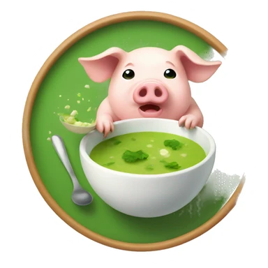 A little pig eating green soup sticker