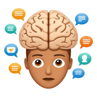 Natural Language Processing, brain with text analysis, speech bubbles with data parsing sticker