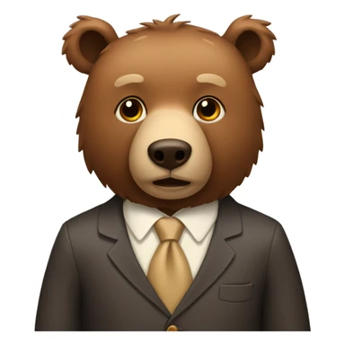 Brown bear, with a beige tie that has a bow on it, on its neck sticker