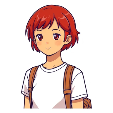 Girl with red hair, tan skin and freckles, anime sticker