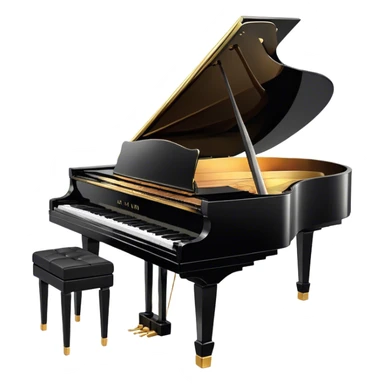 Cinematic Realistic Piano, glossy black grand piano with elegantly curved edges, pristine white and black keys, soft golden light reflecting off its polished surface, faint reflections of a musician’s hands, glowing with refined elegance and musical depth. sticker