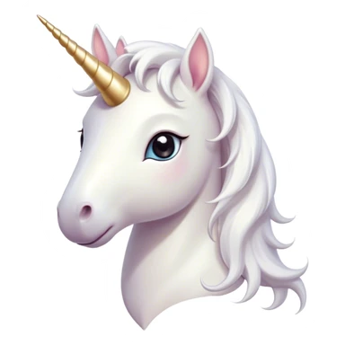 Cinematic Cute White Unicorn Portrait Emoji, Head tilted playfully and inquisitively, featuring a charming, petite form with a silky white color, a delicately flowing mane and tail, and a tiny, sparkling horn, with large, dreamy eyes full of wonder, Simplified yet irresistibly adorable features, highly detailed, glowing with a warm, enchanting glow, high shine, affectionate and lively, stylized with a touch of fairy-tale whimsy, soft glowing outline, capturing the essence of a mischievous yet endearing white unicorn that seems as if it could gallop out of the screen into your heart! sticker