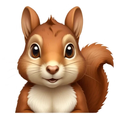 Cinematic Noble Squirrel Portrait Emoji, Poised and regal, with a nimble, agile build and a lush, well-groomed Fur of rich auburn and cream, deep-set soulful bright eyes, Simplified yet sharp and sophisticated features, highly detailed, glowing with a soft, dignified glow, high shine, intelligent and spry, stylized with an air of woodland charm, focused and attentive, soft glowing outline, capturing the essence of a watchful and confident rodent, so majestic it feels as though it could scamper out of the screen with effortless authority! sticker