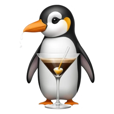 Penguin drinking a coffee in a martini glass sticker