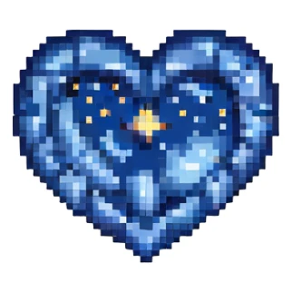 heart in a midnight color palette with deep blue and black, subtle stars and moon motif sticker