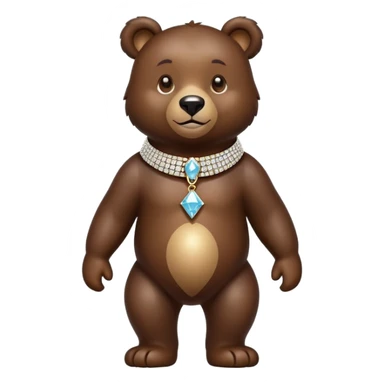 Dark brown bear walking on four paws wearing a luxury diamond-studded collar, shiny gems, minimalist emoji style sticker