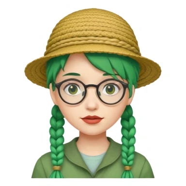 girl with green hairs, braids and spectacle and hat sticker
